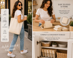 5 Pack Reusable Cotton Canvas Tote Bag Blank DIY Craft Grocery Shopping Bags