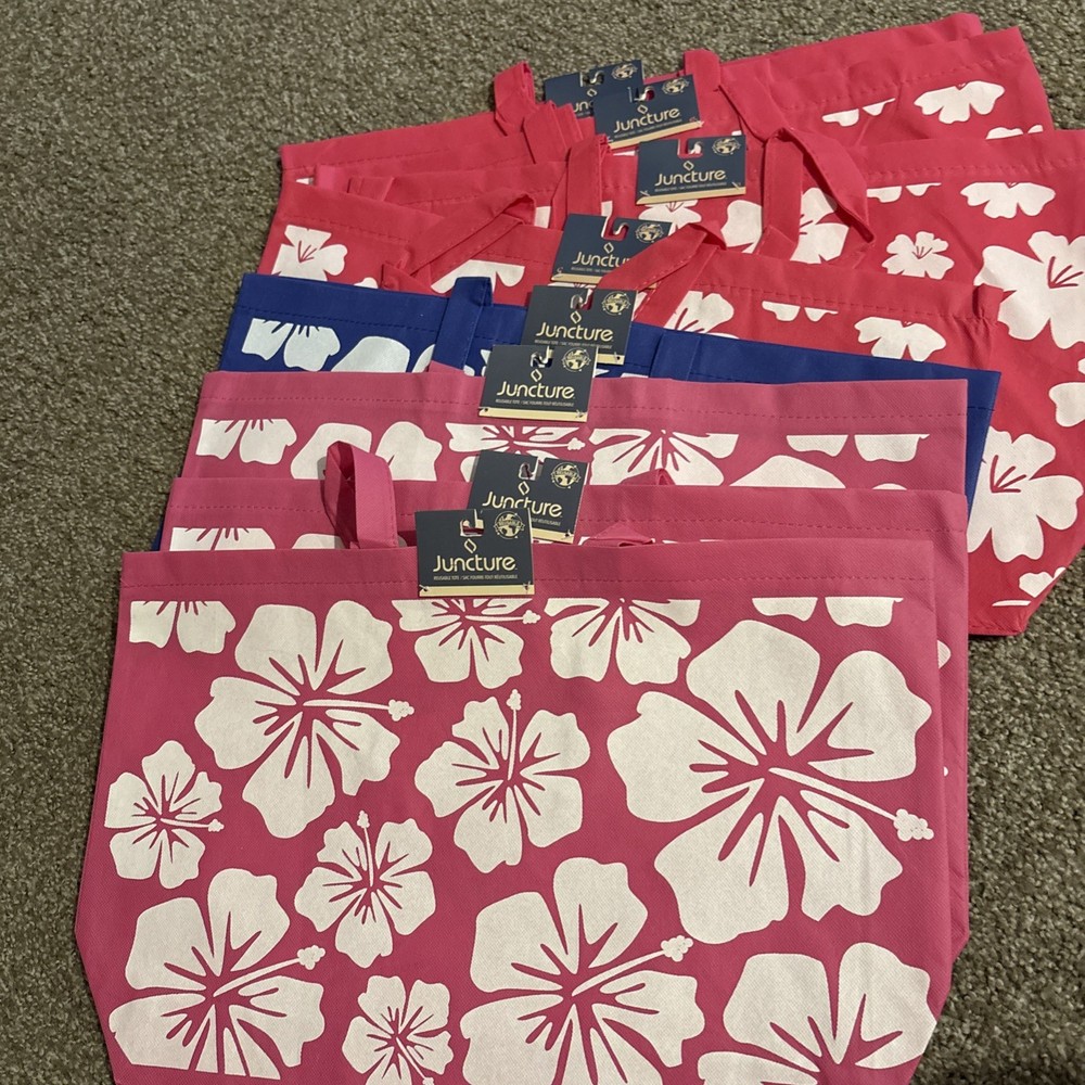 Lot 8 Juncture Reusable Totes Pink Blue