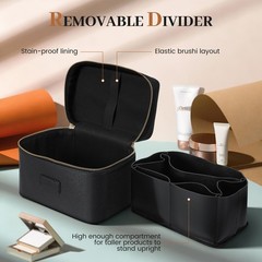 Tawd Makeup Bag Vanity Case with Removable Organizer Divider Waterproof Black