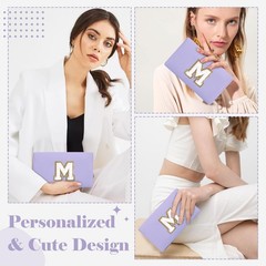 Personalized Makeup Bag Initial A-Z Preppy Patch M, Purple,White-Letter