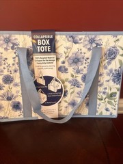 Collapsible Box Tote Reusable Folds Flat Heavy Duty Blue & White NEW