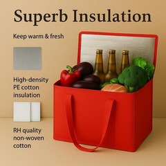 2-Pack XL Red Insulated Reusable Grocery Bags – Heavy Duty, Collapsible