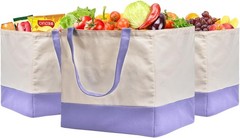 3 Pack Canvas Reusable Grocery Bags Heavy Duty 8.3 gal Foldable Large Tote Bag