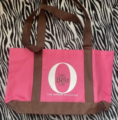 O The Oprah Magazine Live Your Best Life Canvas Tote Bag Pink Brown Y2K