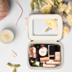Prite Clear Makeup Bag Cosmetic Organizer Case Standard – Single Layer, Beige