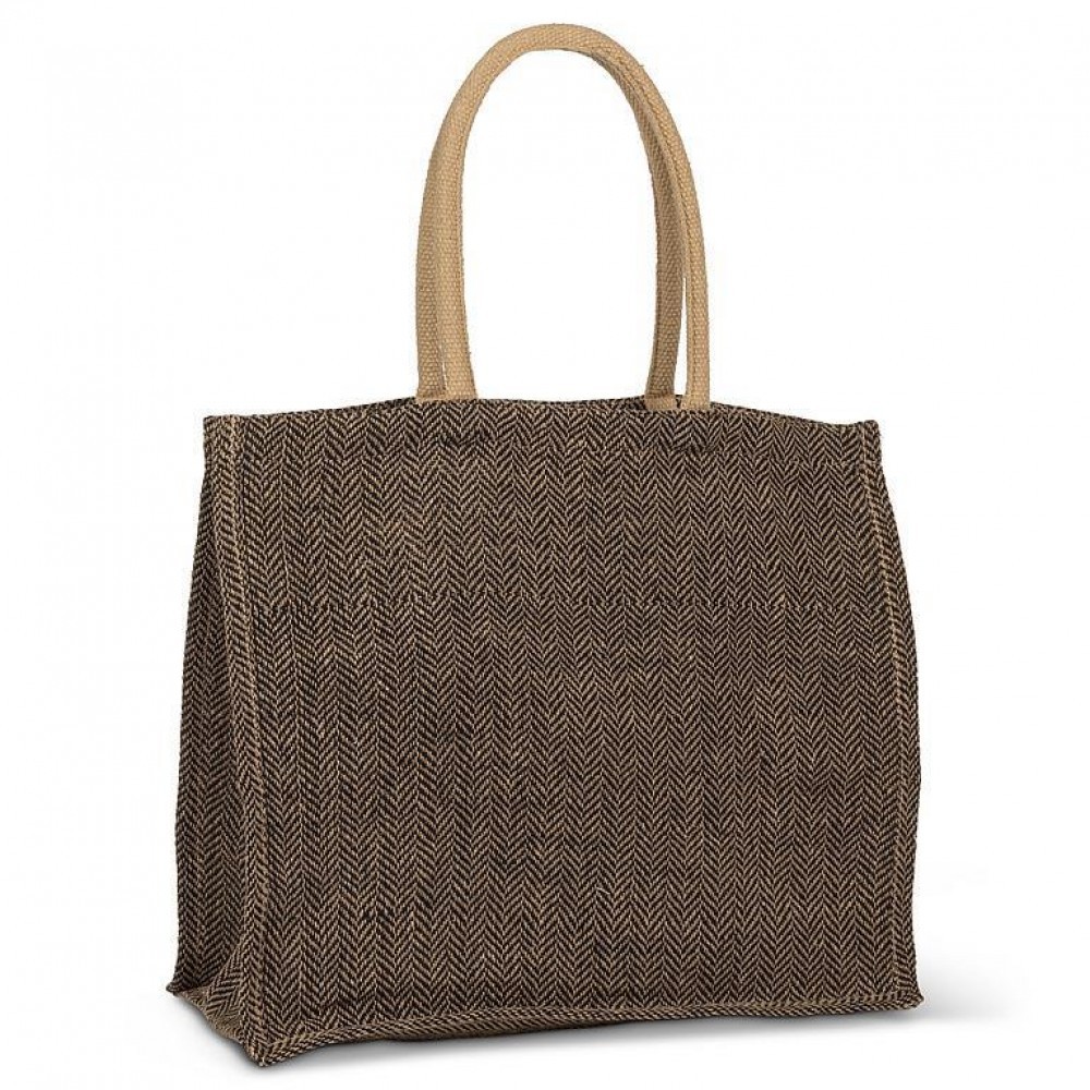 Black And Natural Herringbone Pattern Tote Bag