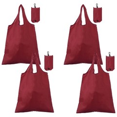 4 Pack Foldable Travel Bag with Handles, Washable Shopping Tote Pouch, Burgundy