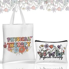 2 Pcs Physical Therapy Gifts for Women, Retro Floral Canvas Tote Bag with Mak…