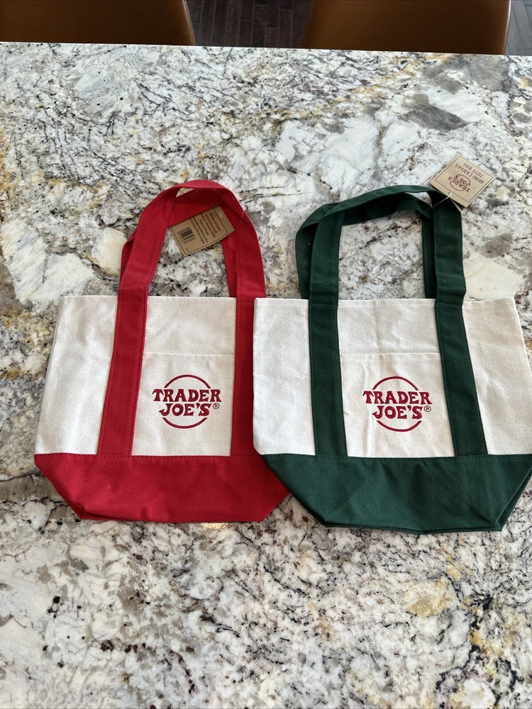 2 Trader Joe canvas, totes, red and green