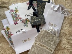 12-Pack of Dior Authentic White/Navy/Gold paper Shopping Gift Tote Bags w/Ribbon