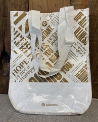 Lululemon 20th Anniversary Reusable Tote Bag White Gold Snap Button 12×9