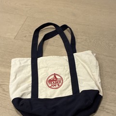 Trader Joe’s Foldable Canvas Tote Bag White Navy Blue Viral Tote Bag
