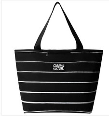 Coastal Culture Everyday Tote Bag Beach Travel Zipper Pool Summer Black Stripe