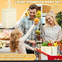 50 Pcs Reusable Tote Bag Bulk 8 x 4 x 10 Inch Non Woven Shopping Bag with Han…