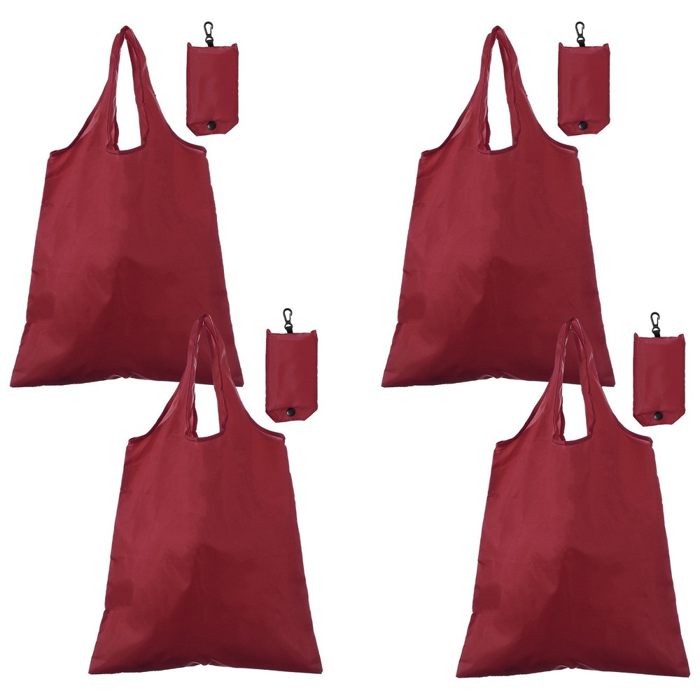 4 Pack Foldable Travel Bag with Handles, Washable Shopping Tote Pouch, Burgundy