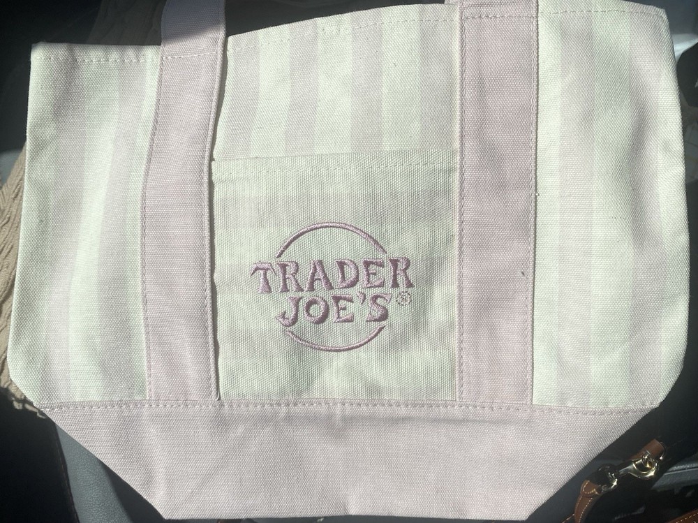 Trader Joe’s mini canvas tote Striped Pink/White