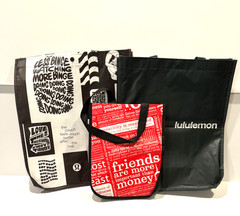 LOT OF 3 Lululemon Reusable Shopping Tote Bag Holiday Small Large