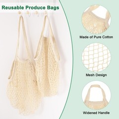 M METERXITY 2-Pack Cotton Mesh Bag, Reusable Washable Net String Cream