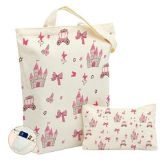 2 Pack Aesthetic Princess Castle Canvas Tote Bag with Zipper Makeup Bag, Reus…