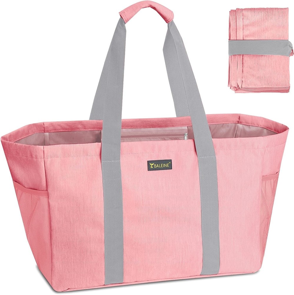 Soft 9 Gallon Extra Large Utility Tote Foldable Reusable Storage Bag (Peach
