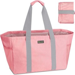Soft 9 Gallon Extra Large Utility Tote Foldable Reusable Storage Bag (Peach