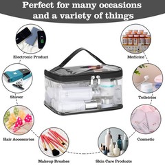 HAOGUAGUA Clear Makeup Cosmetic Bag with Brush Compartment, Portable BLACK