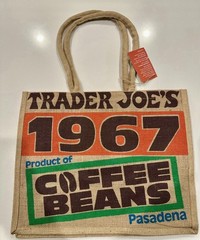 Trader Joes 1967 Coffee Beans Pasadena Jute Tote Bag Reusable 9 Gallon NWT New
