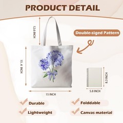 Purple Spring Rustic Floral Flower Hydrangea Canvas Tote Bag for Women Hydran…