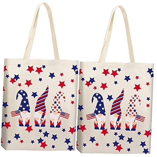 2 Pieces 4th of July Tote Bags Patriotic American Flag Reusable Canvas Tote