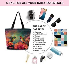 Floral Hummingbird Tote Bag Reusable Grocery Bags Cute Aesthetic Shopping Sho…