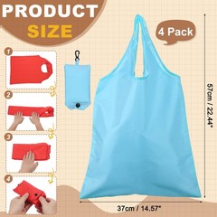 4 Pack Foldable Travel Bag with Handles, Washable Shopping Tote Pouch, Sky Blue