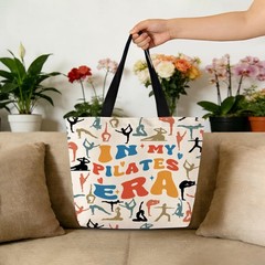 My Pilates Era Tote Bag Reusable Aesthetic Shopping Handbag Zipper Pocket