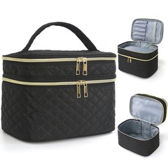 Apxouans Travel Makeup Bag for Women Double Layer Large Cosmetic Case A-Black