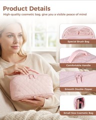 Travel Makeup Bag for Women, 2Pcs Large Capacity 180 Lay-Flat Toiletry Pink