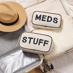 uekeboag Canvas Chenille Letter Medicine Makeup Bag, Small Travel Black Meds