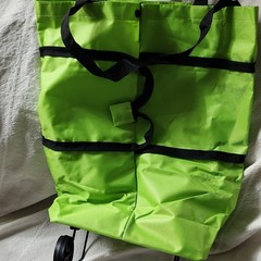 Green Foldable Reusable Shopping Bag with Wheels, Handles, Polyester, Modern