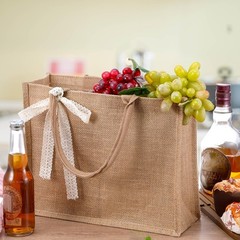 8 PCS 13.7x5x11 Inch Burlap Tote Bag Jute Gift Bag With Ribbon Handle Set