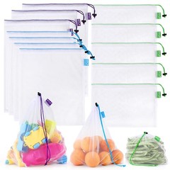 Heavy Duty Reusable Mesh Produce Bag Food Safe Drawstring Grocery Toy 12 PCS