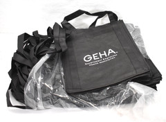 Lot of 25 Shopping Tote Bags BRANDED Black 2 Carry Handles w Bottom Insert