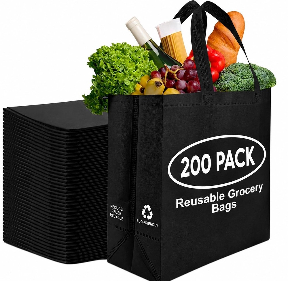 Simply Cool 200 Pack Black Reusable Eco-Friendly Large Grocery Shopping Bags …