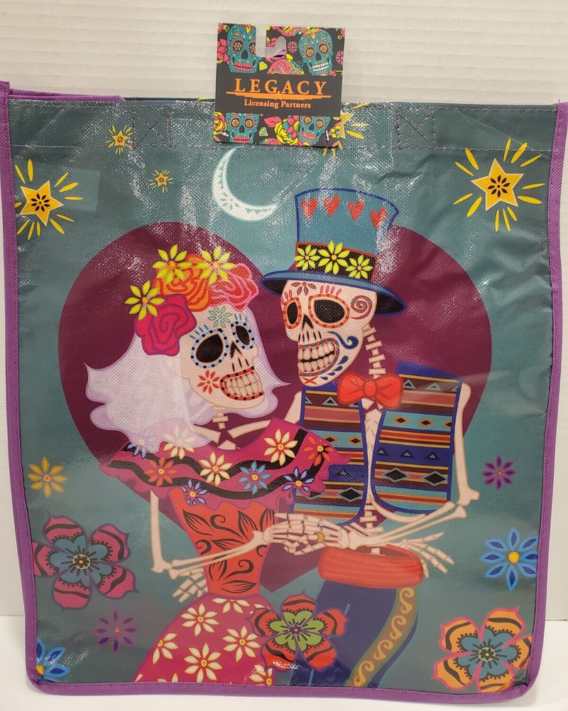 Skulls Calavera Dia De los Muertos Day of the Dead Couple Reusable Tote Bag NEW