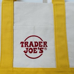 NWT Trader Joe’s YELLOW Mini Canvas Tote Lunch Bag YELLOW w/STICKERS