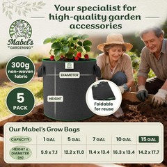 Mabel’s Gardening 5-Pack 15 Gallon Grow Bags – Garden Planting Bags 17.7 x 14.2