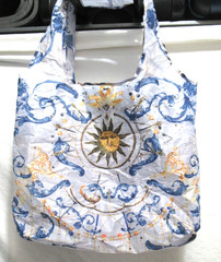 Johnny Was California Blue Celestial Sun Multicolor Nylon Shopping Tote Bag