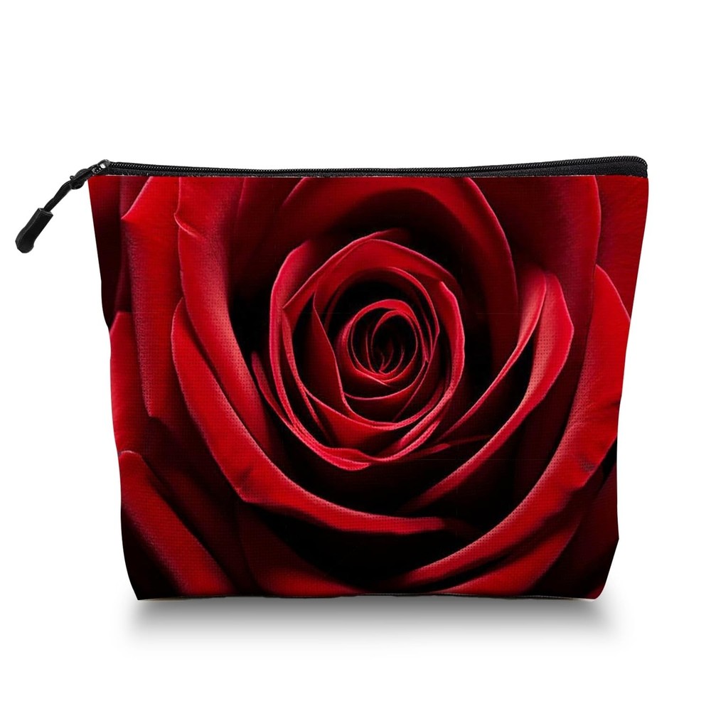 Scribesense Makeup Bag Travel 6.7×7.45in, Red Rose in Full Bloom