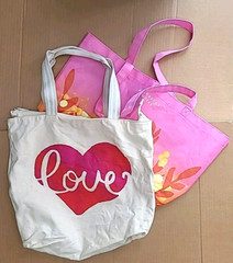 Bath & Body Works “Love” Canvas Tote Bag and 2 Plastic Reusable Shopping Bags