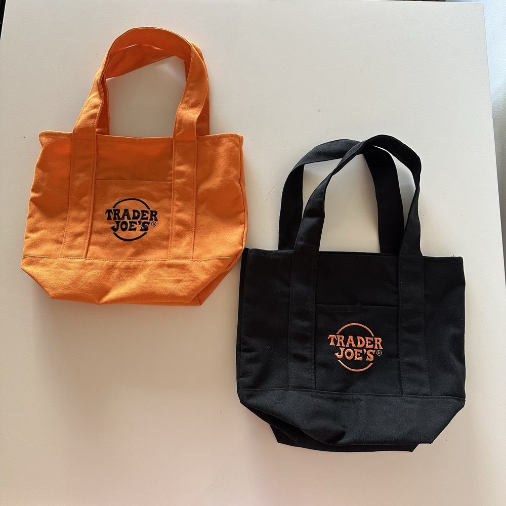 Trader Joe’s Halloween Mini Canvas Tote Bundle Black Orange 2 Cotton