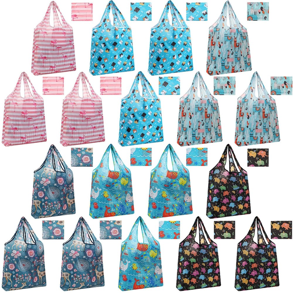 18 PCS Foldable Reusable Shopping Bags, Machine Washable Grocery, Waterproof