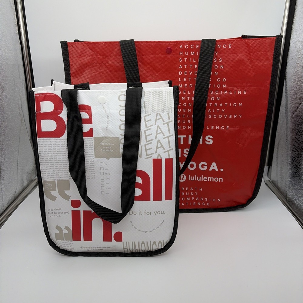 TWO Lululemon Reusable Shopping Tote Bags 14×16” & 11×9”