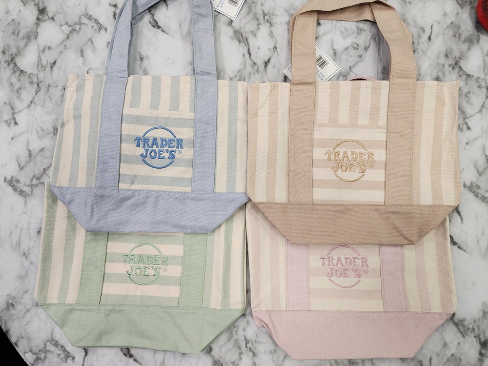 Trader Joe’s Mini Pastel Stripe Canvas Tote Bag Limited Edition Set Of 4